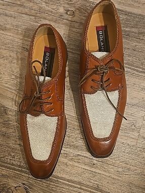 Bolano Men’s Brown Leather & Cream Woven Derby Shoes